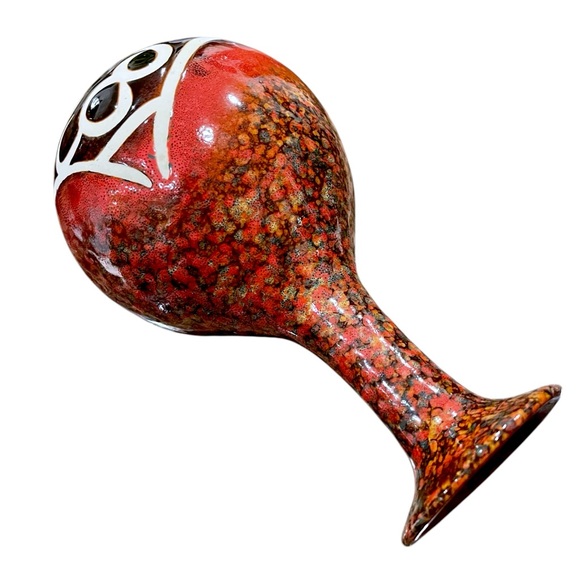 Vintage Red Rust Speckled Earthtone And Unglazed Abstract Design Ceramic Vase - Picture 8 of 16